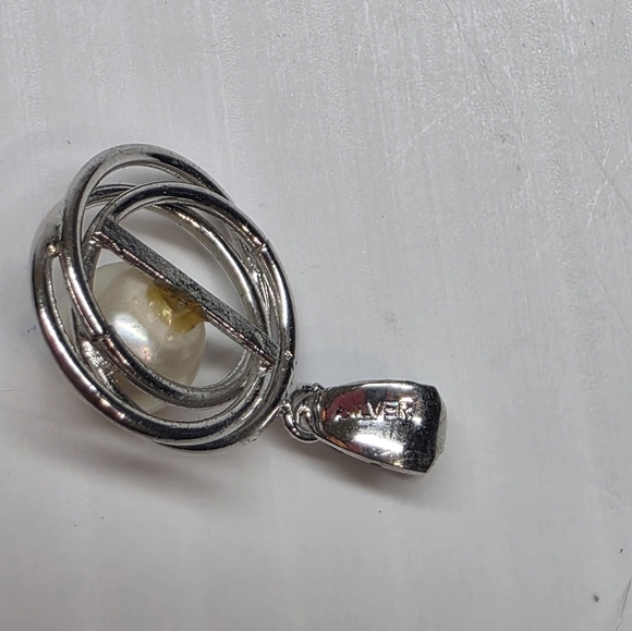 modernist retro Japanese saltwater cultured akoya vintage pearl pendant silver - Picture 5 of 8